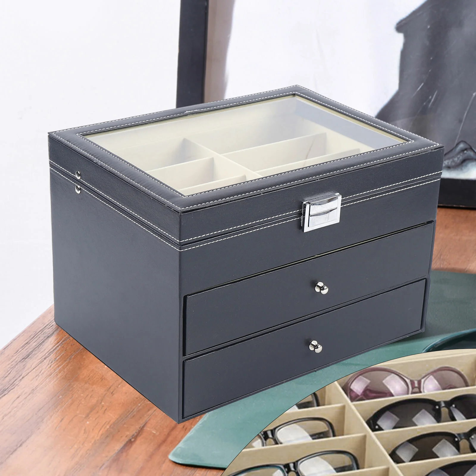 24 grid eye glasses case eyewear sunglasses display box storage holder organizer