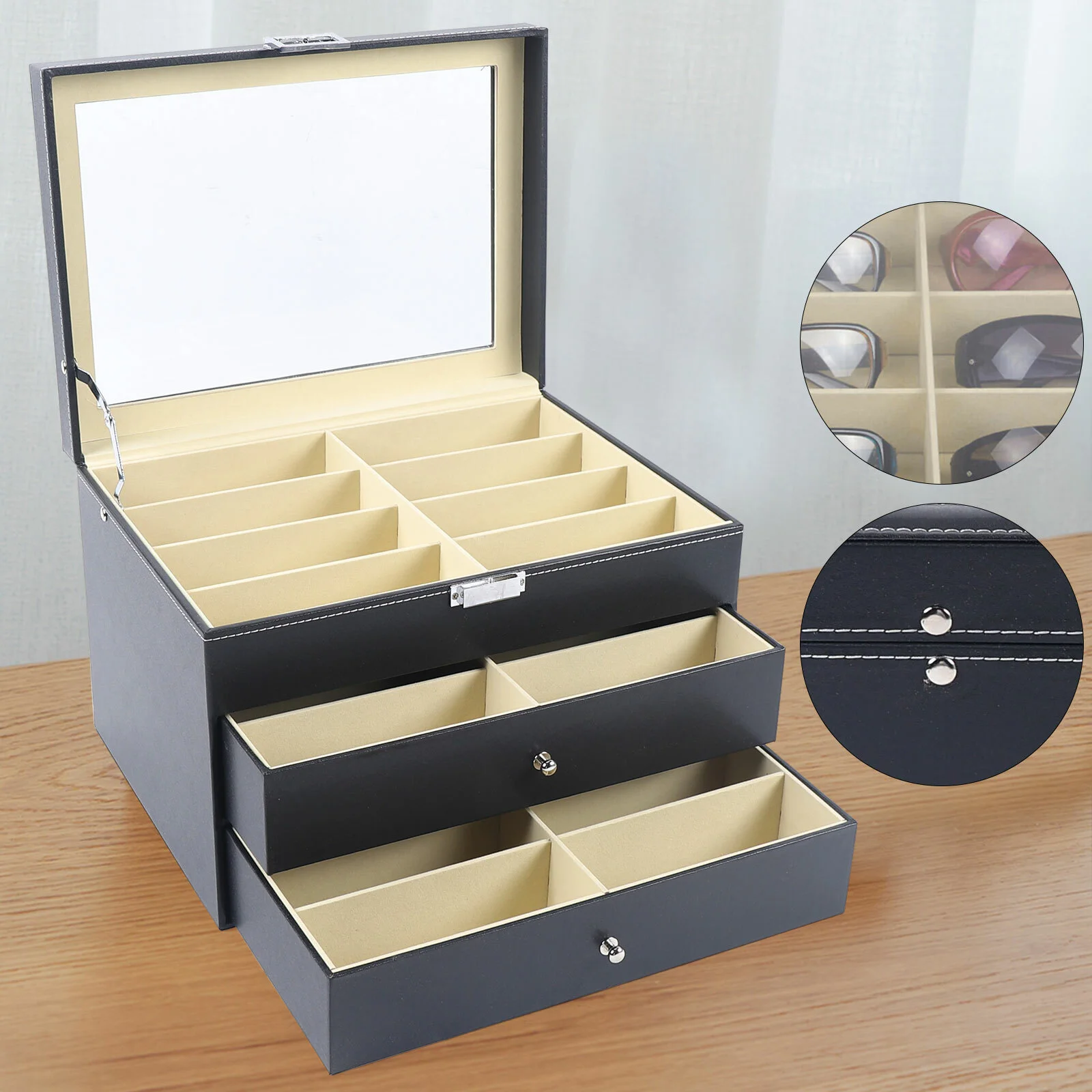 24 grid eye glasses case eyewear sunglasses display box storage holder organizer 3